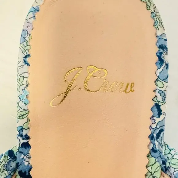J Crew Shoes Women 8 Blue Green Floral Ruffle Trim Mule Flat Pointed Toe Slip On - Picture 10 of 12